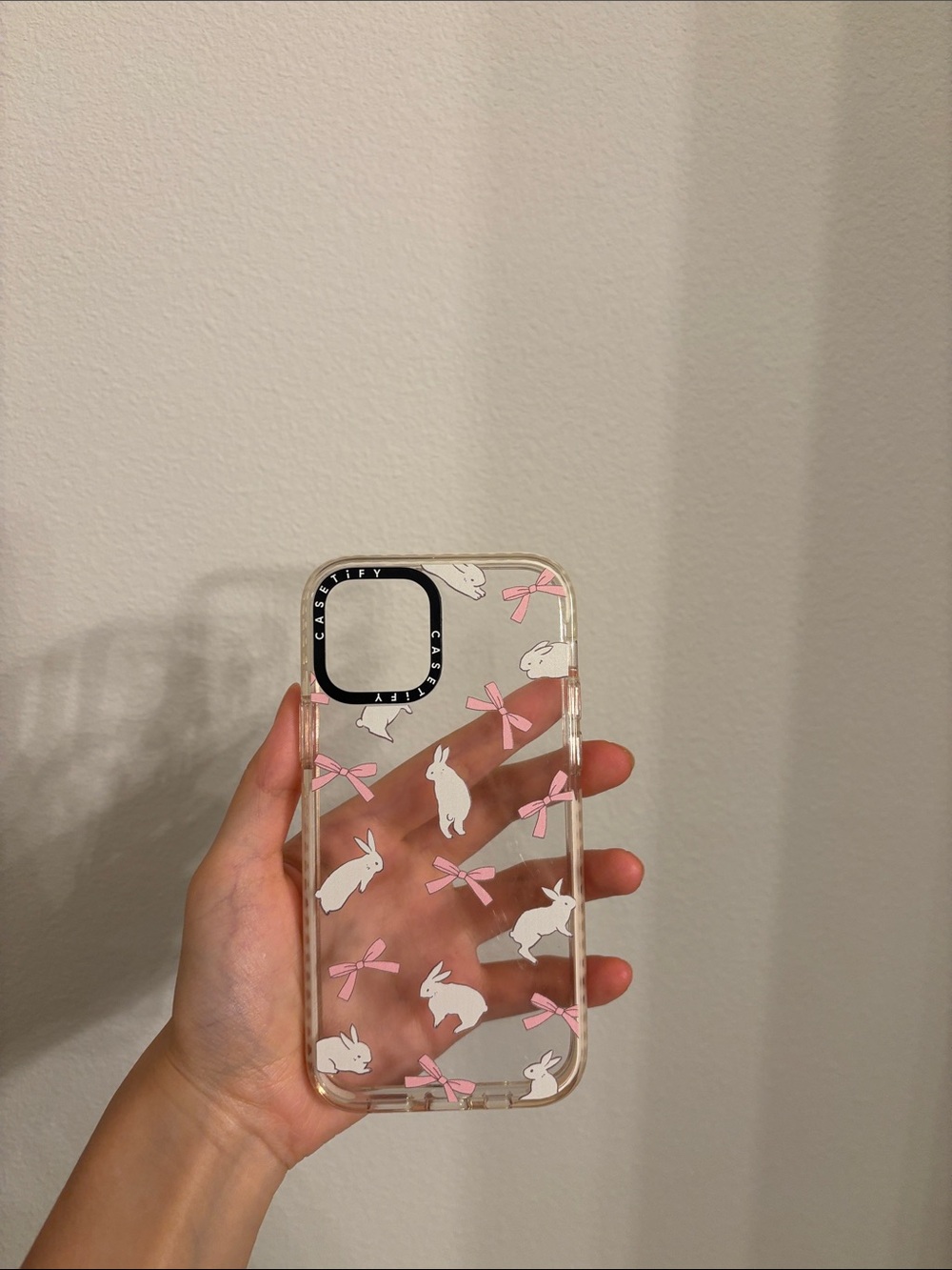 NEW Casetify IPhone 12 Clear Case with White Bunnies and Pink Bows